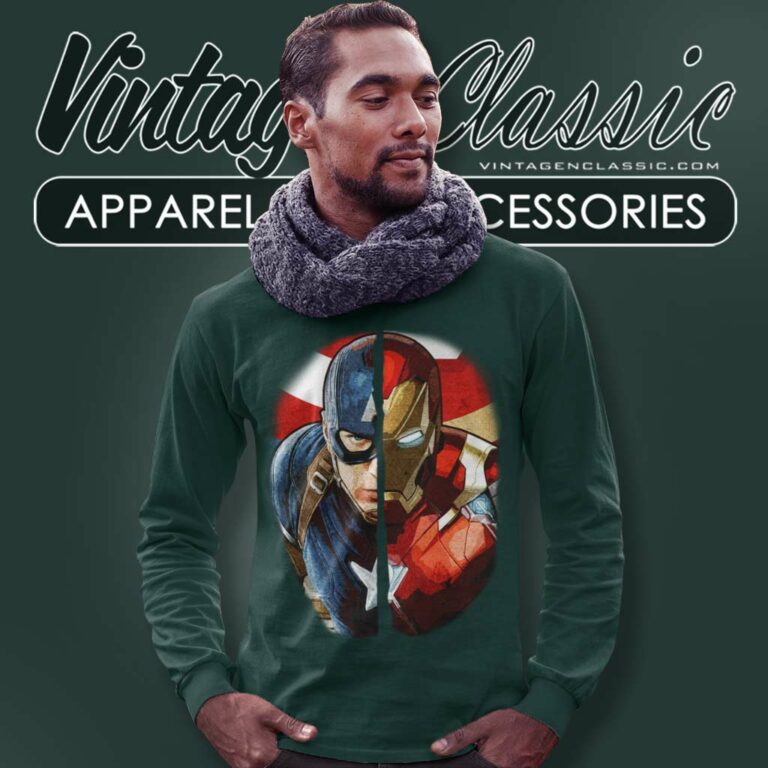 Marvel Captain America Iron Man Face Long Sleeve Tee Marvel Captain America Iron Man Face Long Sleeve Tee