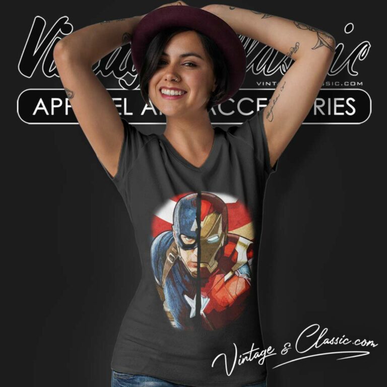 Marvel Captain America Iron Man Face V Neck TShirt Marvel Captain America Iron Man Face V Neck TShirt