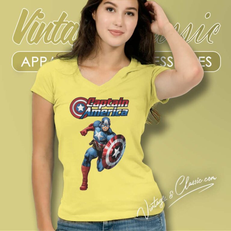 Marvel Captain America Running V Neck TShirt Marvel Captain America Running V Neck TShirt