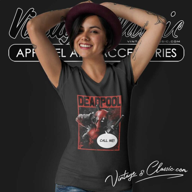 Marvel Deadpool Call Me V Neck TShirt Marvel Deadpool Call Me V Neck TShirt