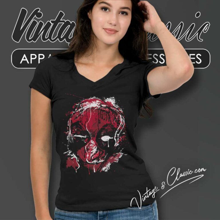 Marvel Deadpool Drip Art V Neck TShirt 1 Marvel Deadpool Drip Art V Neck TShirt 1