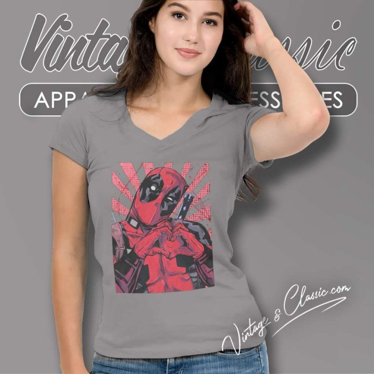 Marvel Deadpool Heart Shirt V Neck TShirt Marvel Deadpool Heart Shirt V Neck TShirt