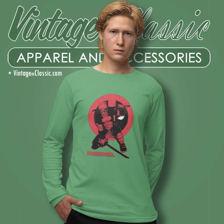 Marvel Deadpool Red Katana Sword Shirt Long Sleeve Tee Marvel Deadpool Red Katana Sword Shirt Long Sleeve Tee
