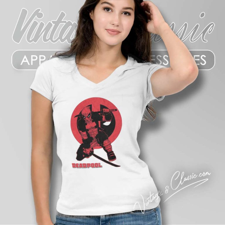 Marvel Deadpool Red Katana Sword Shirt V Neck TShirt Marvel Deadpool Red Katana Sword Shirt V Neck TShirt