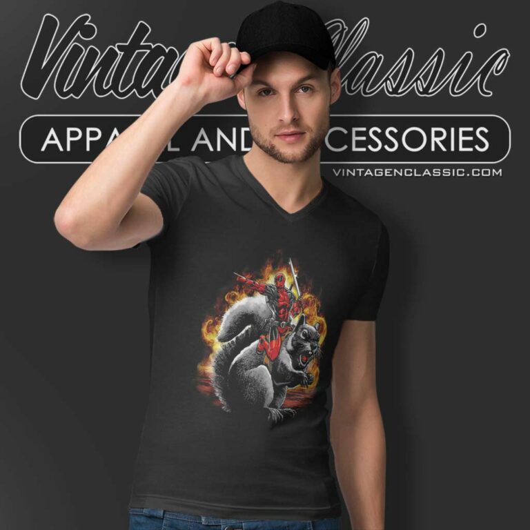 Marvel Deadpool Squirrel Wrangler V Neck TShirt Marvel Deadpool Squirrel Wrangler V Neck TShirt