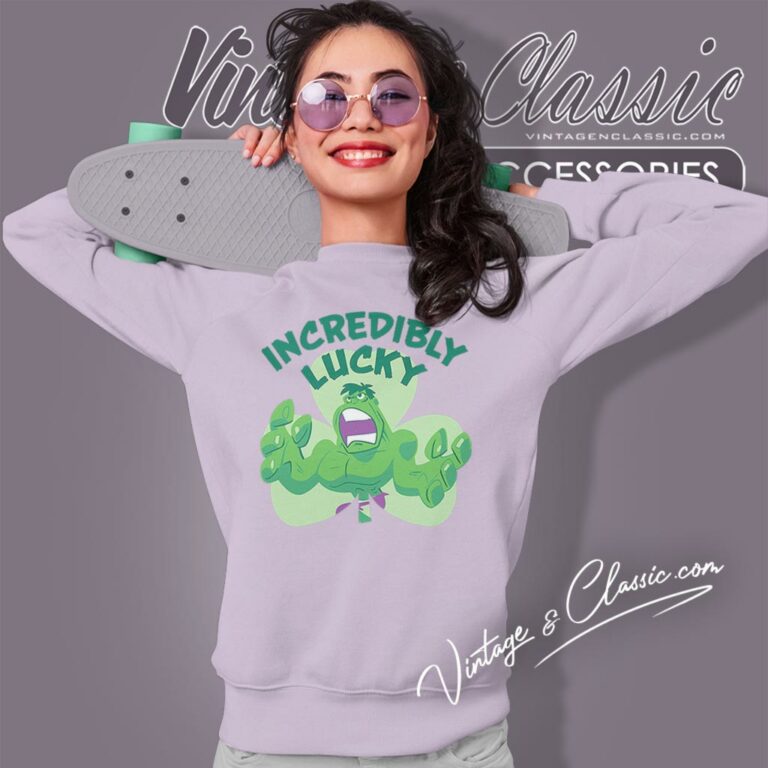 Marvel Hulk Incredibly Lucky Shamrock St Patricks Day Sweatshirt Marvel Hulk Incredibly Lucky Shamrock St Patricks Day Sweatshirt
