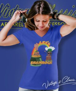Marvel Rocket And Groot St Patricks Day Lets Shamrock V Neck TShirt