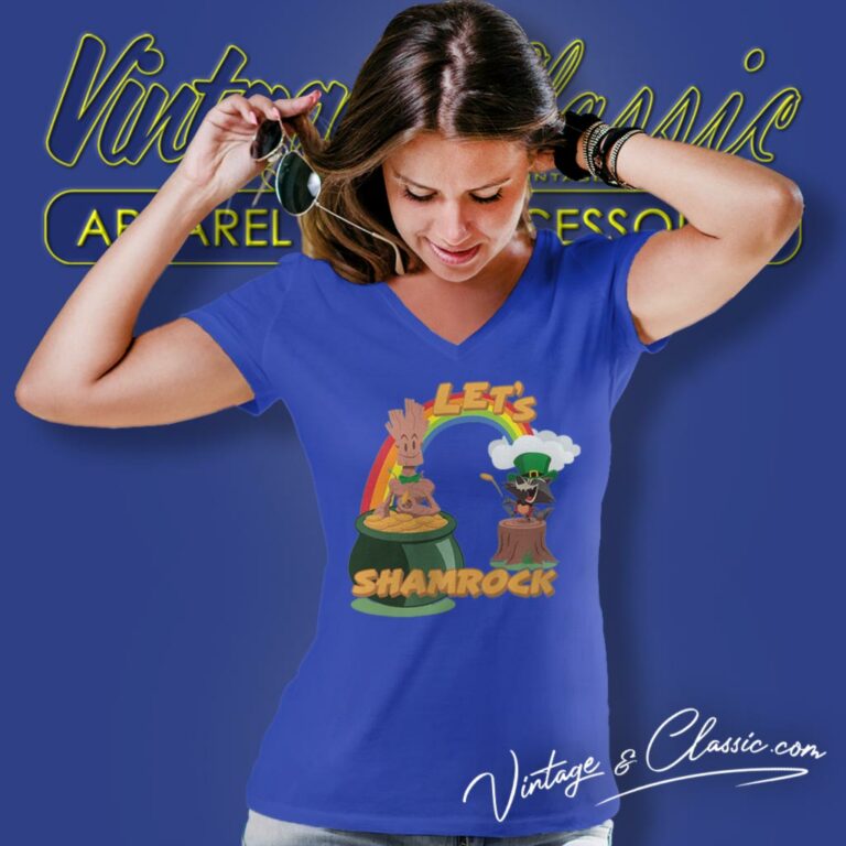 Marvel Rocket And Groot St Patricks Day Lets Shamrock V Neck TShirt Marvel Rocket And Groot St Patricks Day Lets Shamrock V Neck TShirt