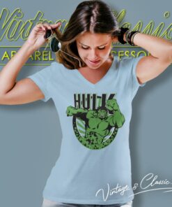 Marvel St Patricks Day Hulk Running Shamrock V Neck TShirt