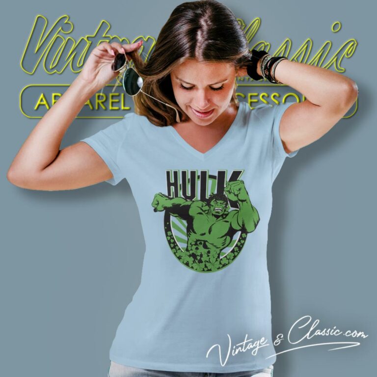 Marvel St Patricks Day Hulk Running Shamrock V Neck TShirt Marvel St Patricks Day Hulk Running Shamrock V Neck TShirt