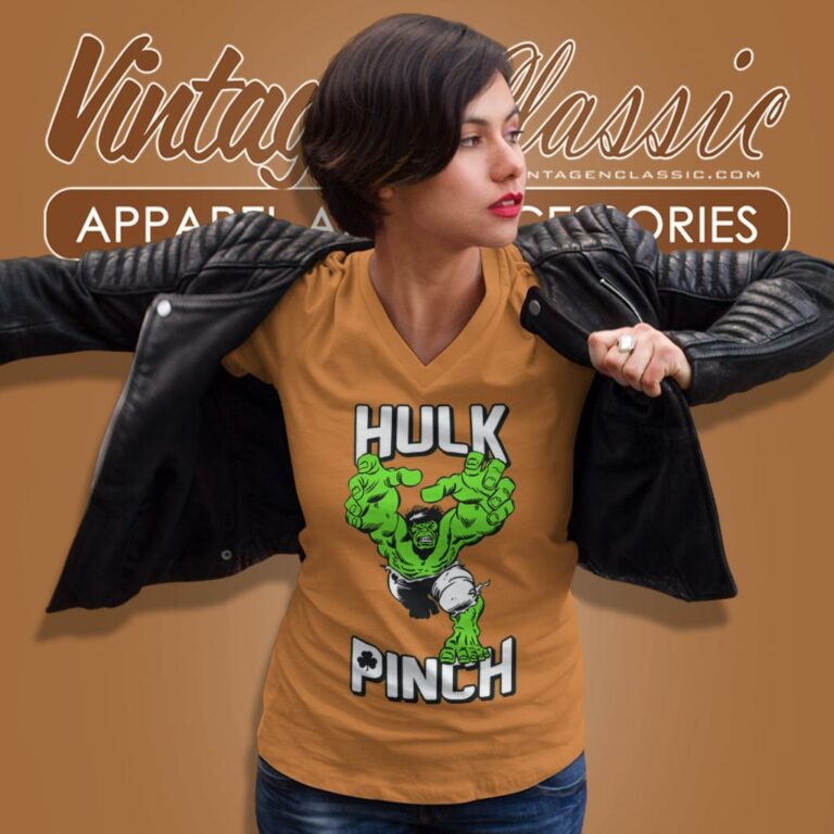 Marvel St Patricks Day Pinching Hulk V Neck TShirt Marvel St Patricks Day Pinching Hulk V Neck TShirt