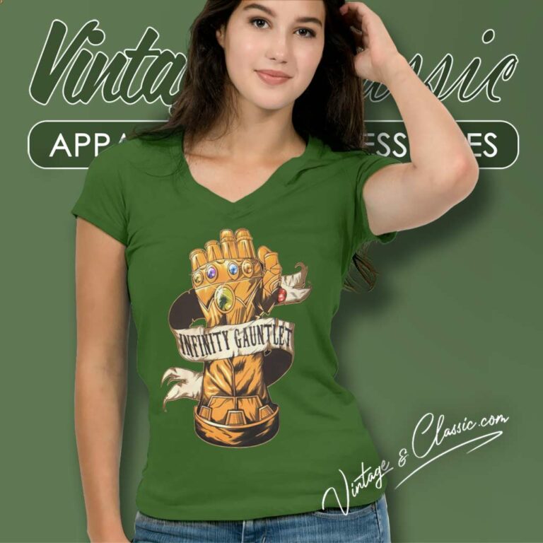 Marvel Thanos Infinity Gauntlet V Neck TShirt Marvel Thanos Infinity Gauntlet V Neck TShirt