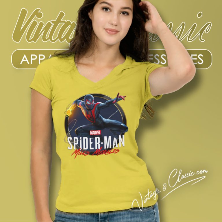 Marvels Spider Man Miles Morales V Neck TShirt Marvels Spider Man Miles Morales V Neck TShirt