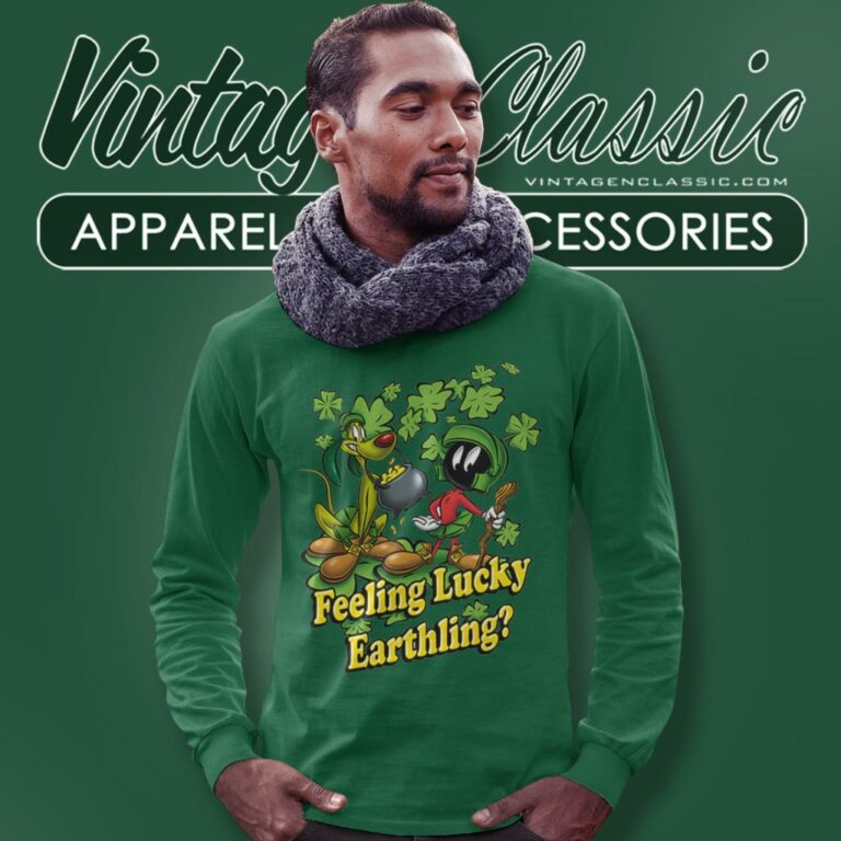 Marvin The Martian Feeling Lucky St Patricks Day Long Sleeve Tee Marvin The Martian Feeling Lucky St Patricks Day Long Sleeve Tee