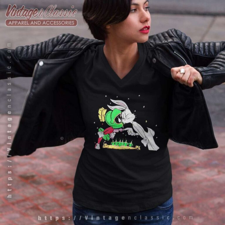 Marvin The Martian Vs Bugs Bunny V Neck TShirt Marvin The Martian Vs Bugs Bunny V Neck TShirt