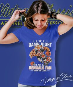 Mascot Damn Right I Am A Cincinnati Bengals Fan Win Or Lose V Neck TShirt