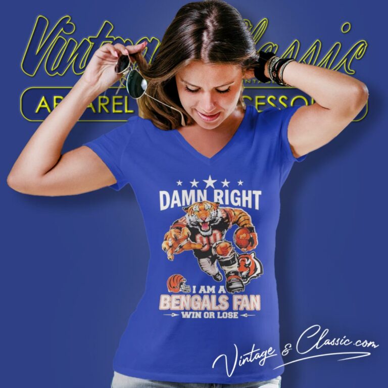 Mascot Damn Right I Am A Cincinnati Bengals Fan Win Or Lose V Neck TShirt Mascot Damn Right I Am A Cincinnati Bengals Fan Win Or Lose V Neck TShirt