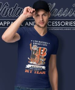 Mascot No Matter Where I Live Cincinnati Bengals Will Always Be My Team V Neck TShirt