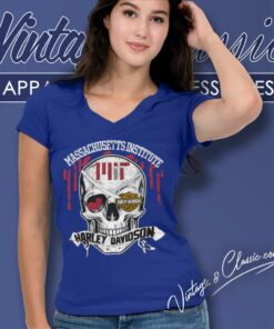 Massachusetts Institute Of Technology Harley Davidson Skull V Neck TShirt