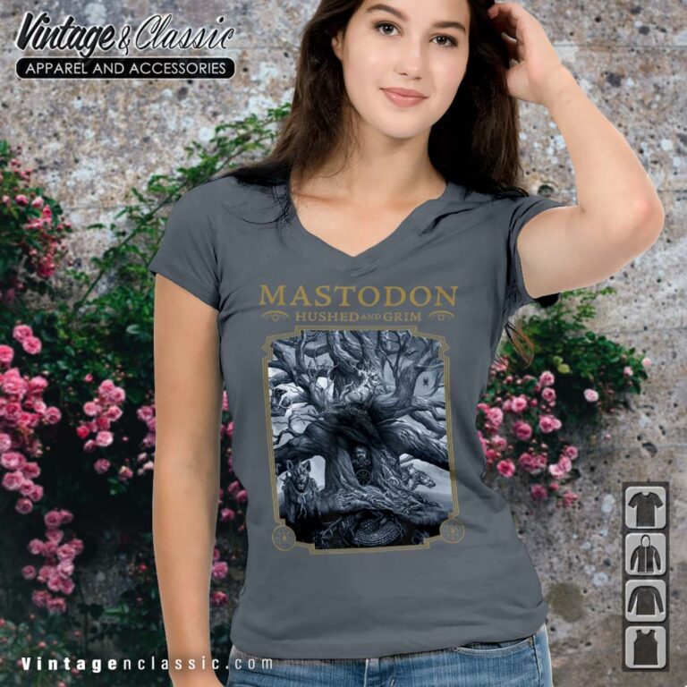 Mastodon Hushed and Grim Abum Cover V neck T shirt Mastodon Hushed and Grim Abum Cover V neck T shirt