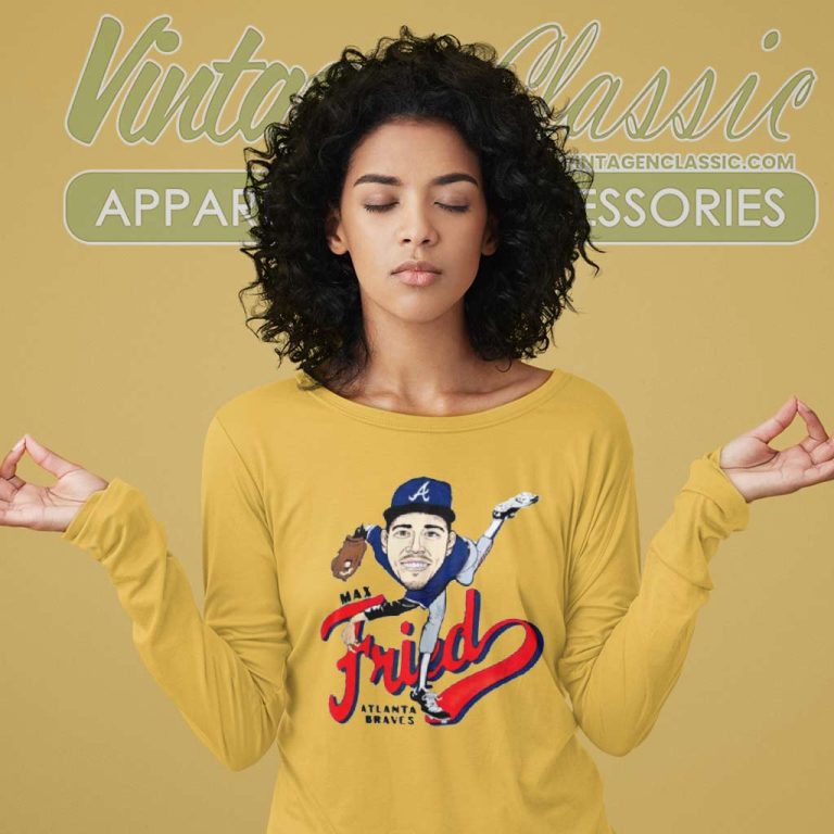 Max Fried Atlanta Braves Fried Caricature Long Sleeve Tee Max Fried Atlanta Braves Fried Caricature Long Sleeve Tee