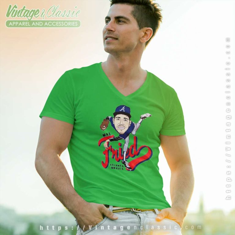 Max Fried Atlanta Braves Fried Caricature V Neck TShirt Max Fried Atlanta Braves Fried Caricature V Neck TShirt