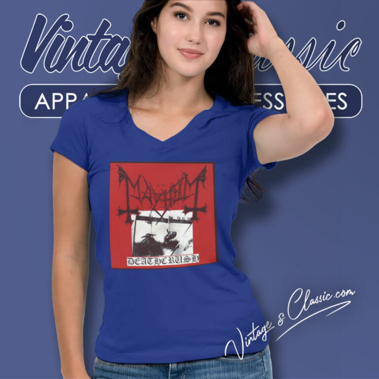 Mayhem Deathecrush Chainsaw Gutsfuck Album Cover V Neck TShirt Mayhem Deathecrush Chainsaw Gutsfuck Album Cover V Neck TShirt