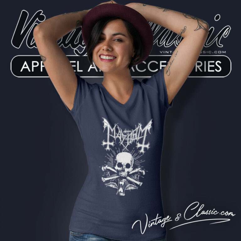Mayhem Skull N Hourglass V Neck TShirt Mayhem Skull N Hourglass V Neck TShirt