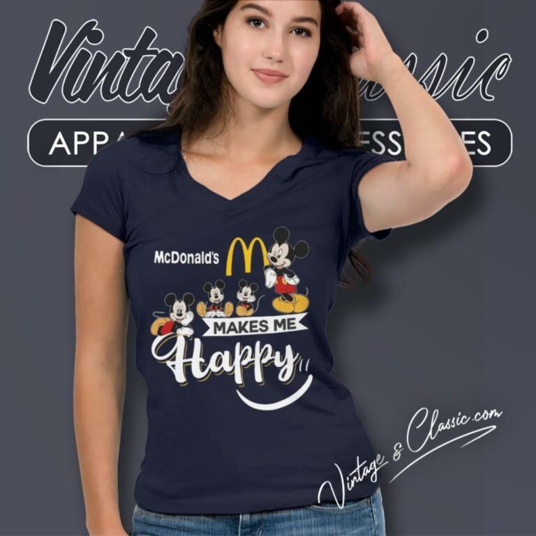 Mcdonalds Mickey Make Me Happy V Neck TShirt Mcdonalds Mickey Make Me Happy V Neck TShirt