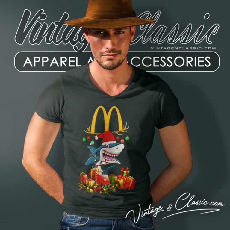 Mcdonalds Shark Christmas V Neck TShirt Mcdonalds Shark Christmas V Neck TShirt