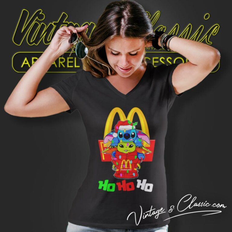 Mcdonalds Shirt Baby Yoda And Stitch Christmas V Neck TShirt Mcdonalds Shirt Baby Yoda And Stitch Christmas V Neck TShirt