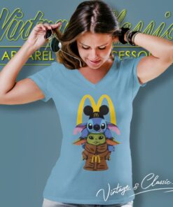 Mcdonalds Stitch And Grogu Shirt 5 Mcdonalds Stitch And Grogu V Neck TShirt