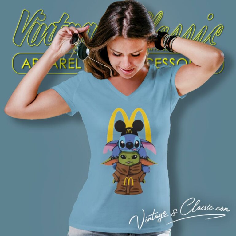Mcdonalds Stitch And Grogu V Neck TShirt Mcdonalds Stitch And Grogu V Neck TShirt