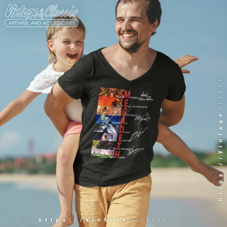 Megadeth Members Signatures V Neck TShirt Megadeth Members Signatures V Neck TShirt