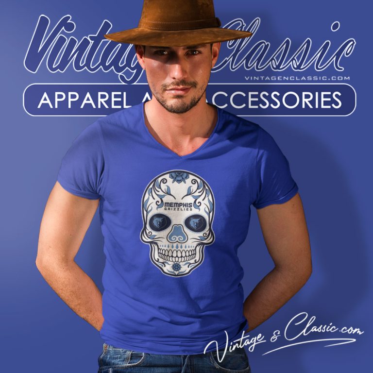 Memphis Grizzlies Sugar Skull V Neck TShirt Memphis Grizzlies Sugar Skull V Neck TShirt