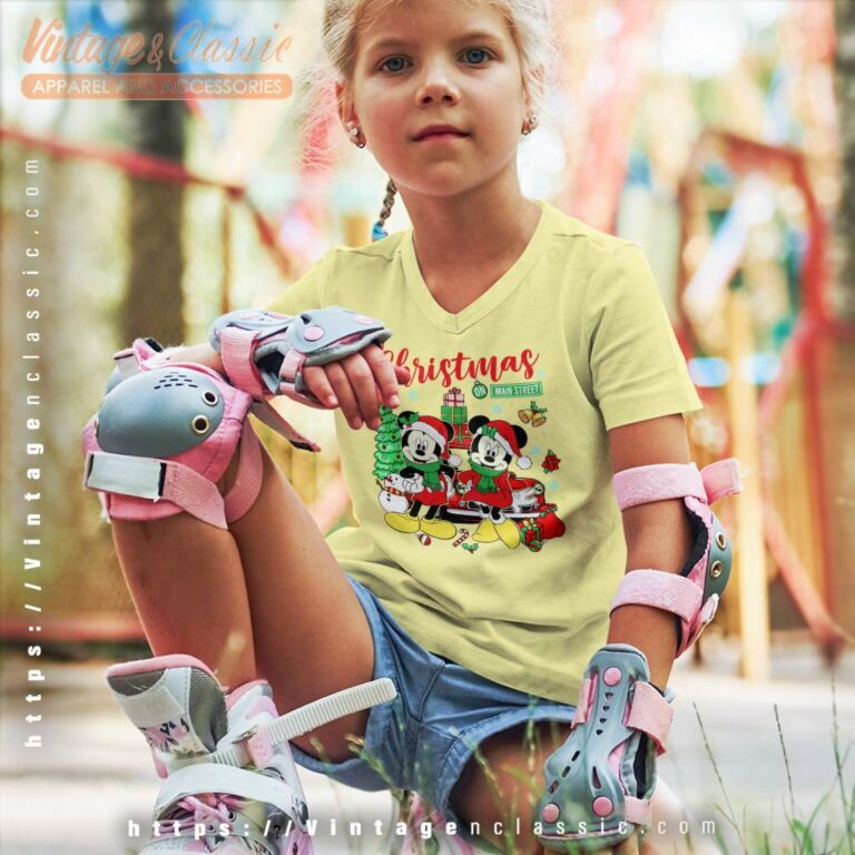 Merry Christmas Mickey And Minnie kids Vneck Merry Christmas Mickey And Minnie kids Vneck