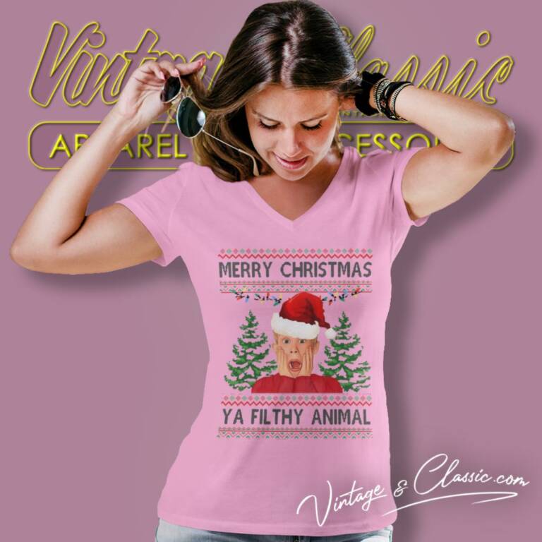 Merry Christmas Shirt Ya Filthy Animal V Neck TShirt Merry Christmas Shirt Ya Filthy Animal V Neck TShirt
