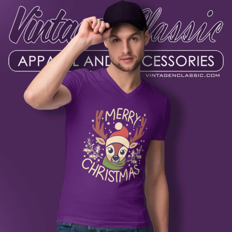 Merry Christmas Sika Deer V Neck TShirt Merry Christmas Sika Deer V Neck TShirt