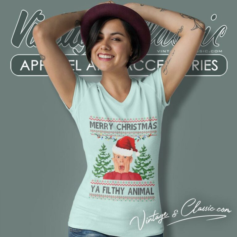 Merry Christmas Ya Filthy Animal V Neck TShirt Merry Christmas Ya Filthy Animal V Neck TShirt