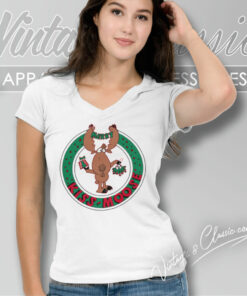 Merry Kiss Moose Christmas Xmas Red 1980s Shirt 5 Merry Kiss Moose Christmas Xmas Red 1980s V Neck TShirt