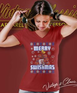 Merry Swishmas Shirt Basketball Ugly Christmas V Neck TShirt