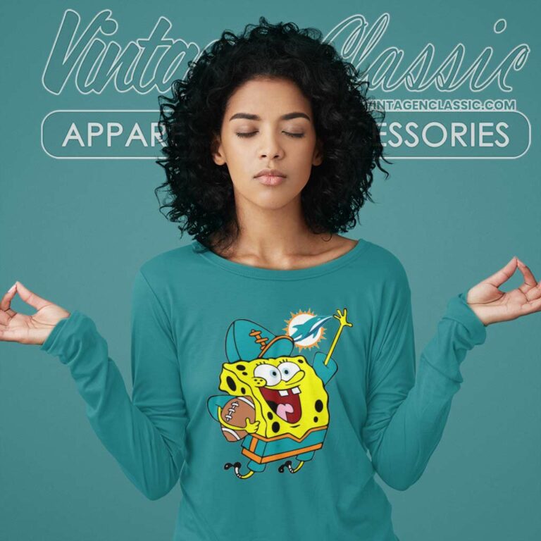 Miami Dolphin Football Spongebob Long Sleeve Tee Miami Dolphin Football Spongebob Long Sleeve Tee