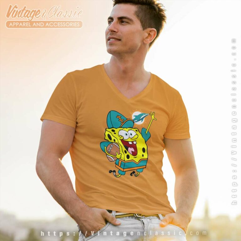 Miami Dolphin Football Spongebob V Neck TShirt Miami Dolphin Football Spongebob V Neck TShirt