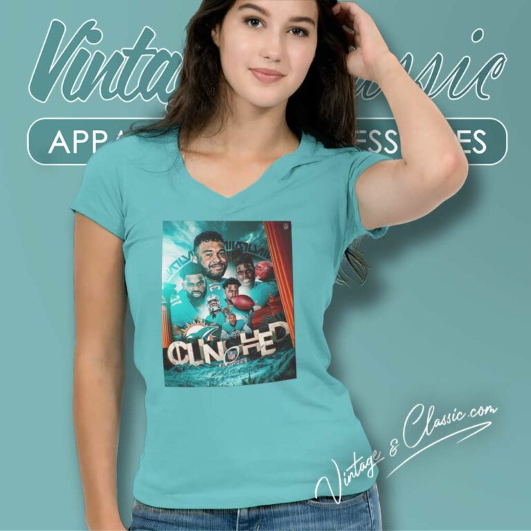 Miami Dolphins Back To The Playoffs Poster V Neck TShirt Miami Dolphins Back To The Playoffs Poster V Neck TShirt