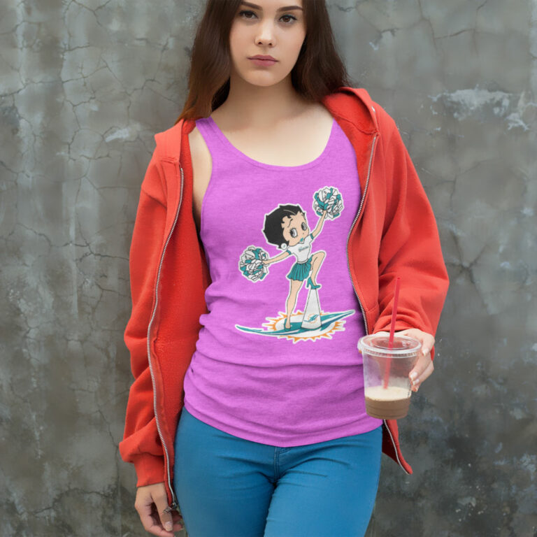Miami Dolphins Betty Boop Cheerleader Tank Top Racerback Miami Dolphins Betty Boop Cheerleader Tank Top Racerback