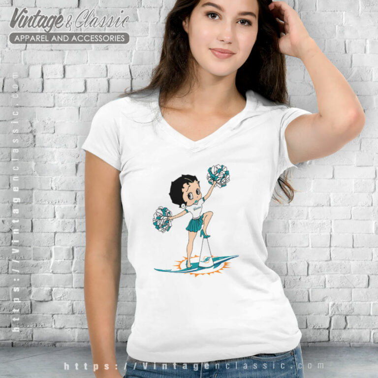 Miami Dolphins Betty Boop Cheerleader V Neck TShirt Miami Dolphins Betty Boop Cheerleader V Neck TShirt