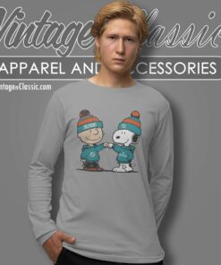 Miami Dolphins Charlie Brown And Snoopy Wear Hoodie Football Long Sleeve Tee