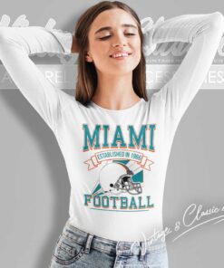 Miami Dolphins Established In 1966 Logo Football Helmet Long Sleeve Tee