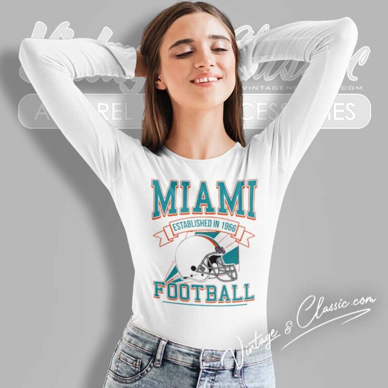 Miami Dolphins Established In 1966 Logo Football Helmet Long Sleeve Tee Miami Dolphins Established In 1966 Logo Football Helmet Long Sleeve Tee