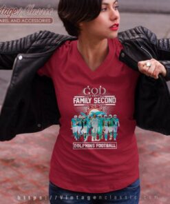 Miami Dolphins Football Team Players Signatures Shirt God First Family Second Then V Neck TShirt